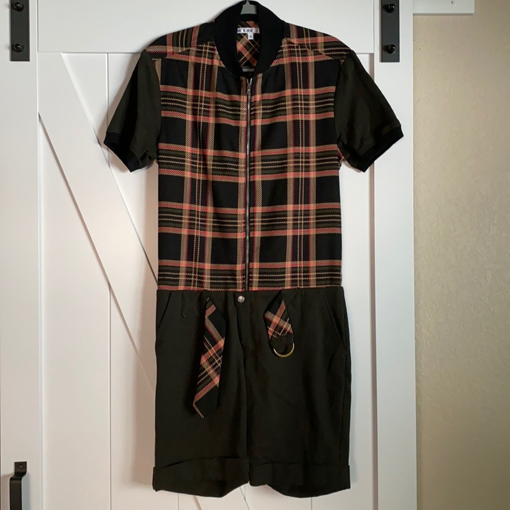 Mr. Turk Short Jumpsuit Red Plaid Olive Corduroy